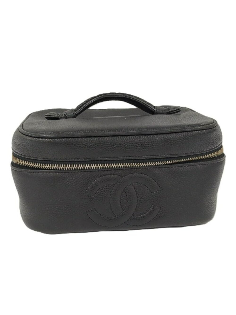 Chanel CC Logo Vanity Bag Caviar Leather Black